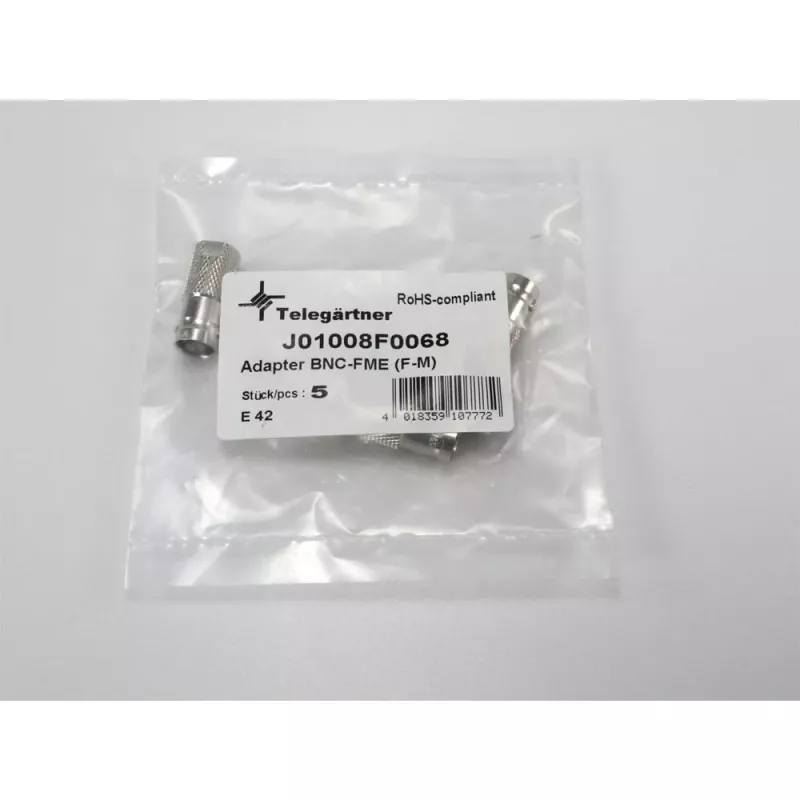 TELEGÄRTNER J01008F0068 BNC-Buchse auf FME-Stecker Koaxialadapter, 50 Ohm, gerade, vernickeltes Messing