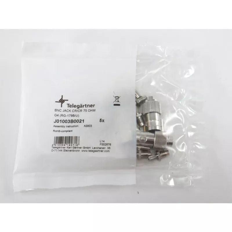 Telegärtner BNC Kabelbuchse Crimp G04 75 Ohm für RG-179B/U, 5er-Pack J01003B0021