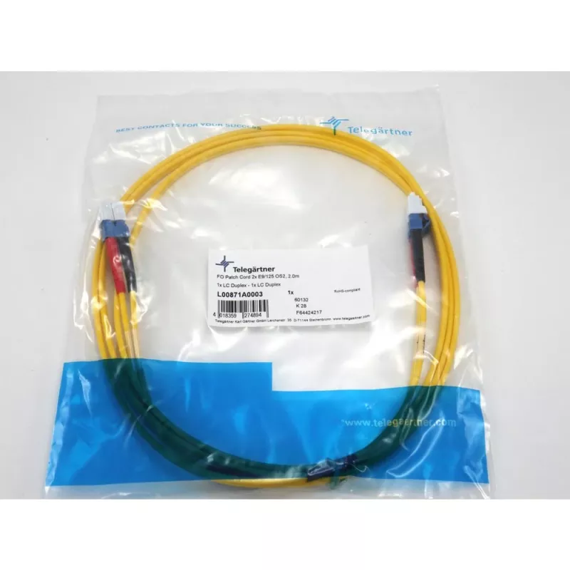 TELEGÄRTNER LC auf LC Single-Mode OS2 Duplex Glasfaser-Patchkabel, 2 m, Gelb L00871A0003