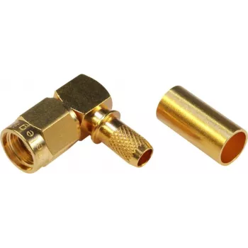 TELEGÄRTNER SMA Reverse Plug Verbinder, gewinkelt, 50 Ohm, Crimp/Löten, vergoldet, J01150R0031
