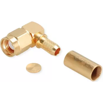 TELEGÄRTNER RP-SMA Winkel-Crimpstecker für RG-58C/U, 50 Ohm, vergoldet