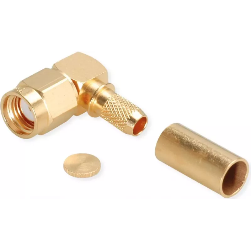 TELEGÄRTNER RP-SMA Winkel-Crimpstecker für RG-58C/U, 50 Ohm, vergoldet
