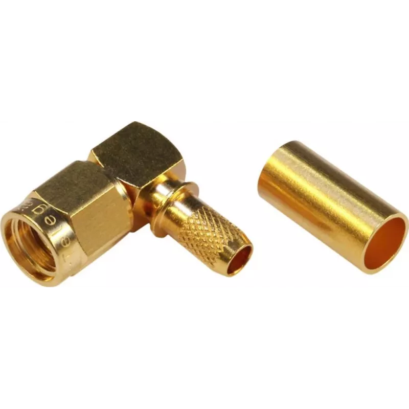 TELEGÄRTNER RP-SMA Winkel-Crimpstecker für RG-58C/U, 50 Ohm, vergoldet