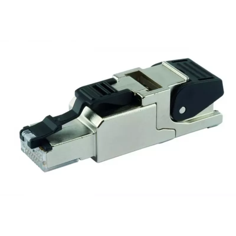 Telegärtner J00026A2113 RJ45 Cat.6A Feldmontage-Stecker, geschirmt, IP67, Edelstahl, Schwarz