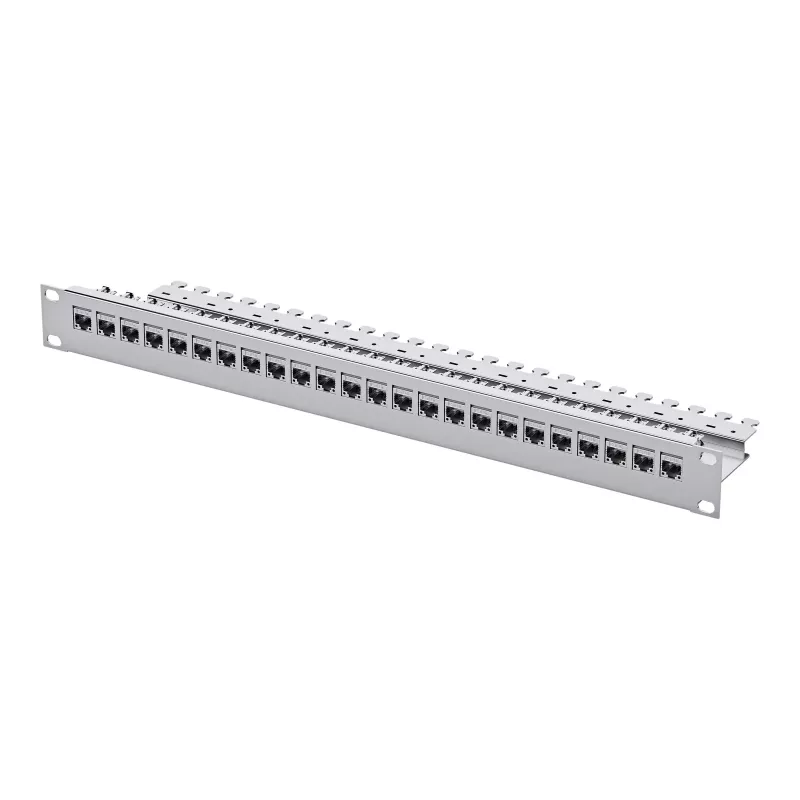 Telegärtner 24-Port Cat.6 UTP Patchpanel, 1U 19 Zoll rackmontierbar, Lichtgrau RAL 7035