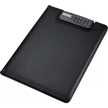 JÜSCHA Alassio Schreibmappe BRESCIA, A4, Kunstleder, Schwarz, Klemmmechanismus mit integriertem Taschenrechner 31500