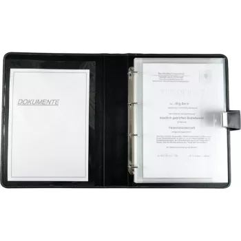 JÜSCHA Alassio A4 Dokumentenmappe mit Ringmechanik, Kunstleder, Schwarz, 5 Dokumentenhüllen 31514