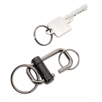 TROIKA 2-WAY KEY Schnellverschluss-Schlüsselring, mattschwarzes Metallguss mit abnehmbarem Spaltring (KR22-09/BK)