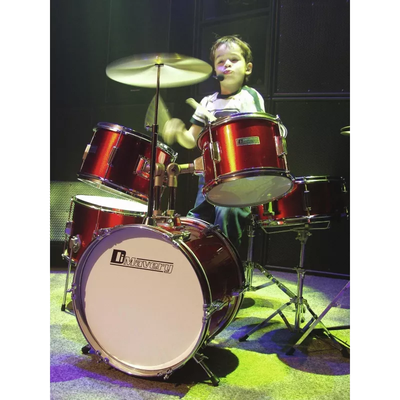 DIMAVERY JDS-305 Kinder-Schlagzeug, Rot (5-teilig, 16 inch Bass Drum, Becken, Hocker, Sticks) 26001900
