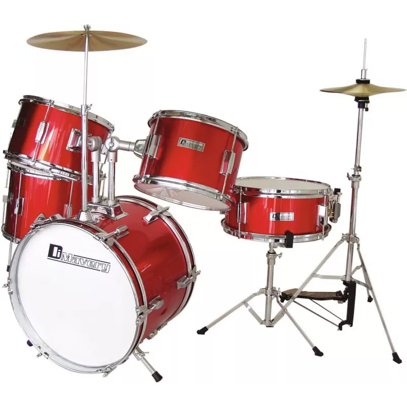 DIMAVERY JDS-305 Kinder-Schlagzeug, Rot (5-teilig, 16 inch Bass Drum, Becken, Hocker, Sticks) 26001900