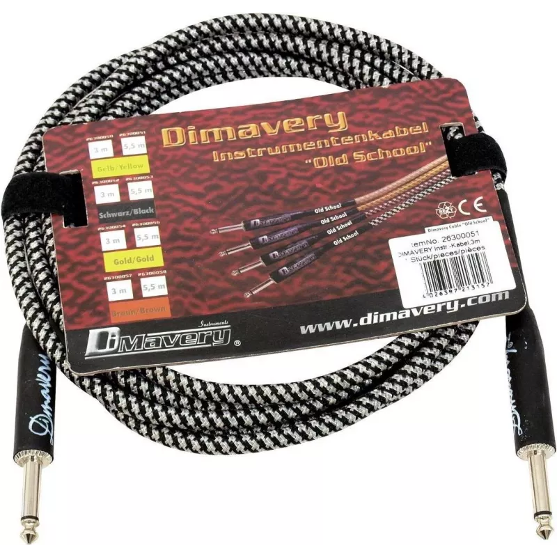 DIMAVERY Instrumentenkabel 3m Schwarz/Silber vernickelte TS-Klinkenstecker 26300051