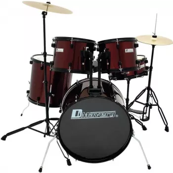 Dimavery DS-200 Schlagzeug Weinrot inkl. Bassdrum-Pedal und Becken