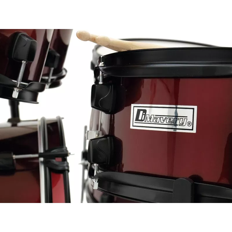 Dimavery DS-200 Schlagzeug Weinrot inkl. Bassdrum-Pedal und Becken