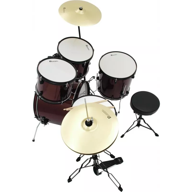 Dimavery DS-200 Schlagzeug Weinrot inkl. Bassdrum-Pedal und Becken