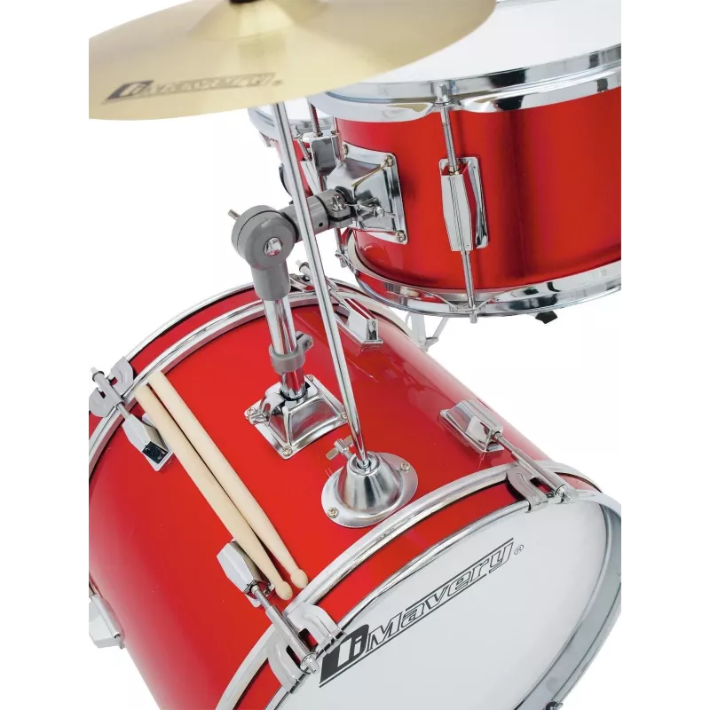 DIMAVERY Kinder-Schlagzeug Rot 5-teiliges Akustik-Set mit Becken, Hocker und Sticks