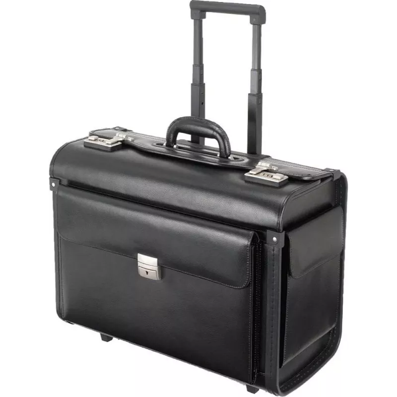 JÜSCHA Alassio Silvana Pilotenkoffer, Leder, Schwarz, mit Trolley (92705)