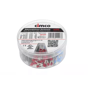 Cimco 187601 Aderendhülsen-Sortiment, teilweise isoliert, 1250 Stück, DIN 46228-4