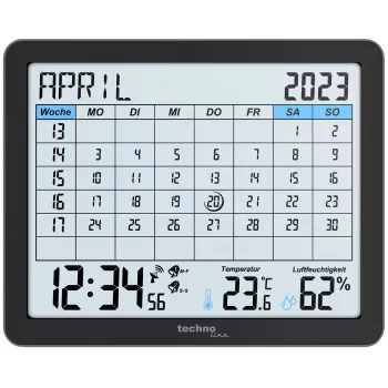 TECHNOLINE WT2600 Funk-Kalender-Wecker, Schwarz