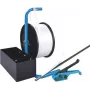Banholzer & Wenz Polyester-Umreifungsset, mobiler Spender, 19 mm x 600 m, mit 1000 Drahtverschlüssen 17066