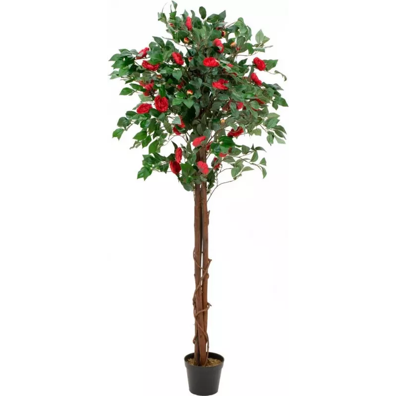 EUROPALMS Kamelienbaum Rot mit Topf, Kunstpflanze, 180cm 82507226