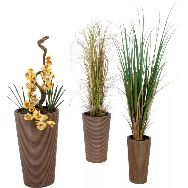 EUROPALMS India Dekoratives Blumentopf-Set, 3 Größen, Grauer Stein-Look, Indoor/Outdoor 83011268