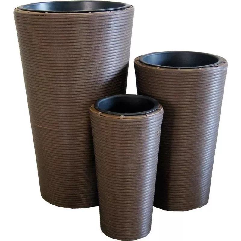 EUROPALMS India Dekoratives Blumentopf-Set, 3 Größen, Grauer Stein-Look, Indoor/Outdoor 83011268