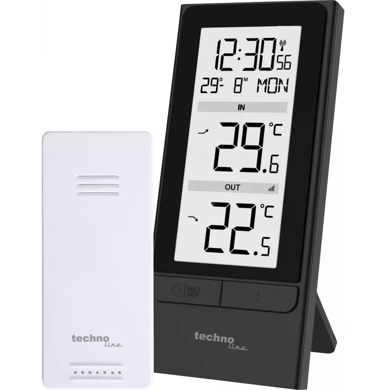 Technoline WS9787 Kabellose Wetterstation mit Außensensor, Schwarz/Silber