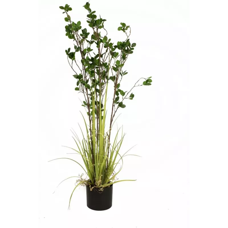EUROPALMS Immergrüner Strauch mit Gras Kunstpflanze, 120 cm 82600183