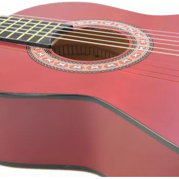 Dimavery AC-303 Konzertgitarre 1/2 Größe Rot mit Gigbag, Stimmgerät, Plektren und Gurt für Anfänger