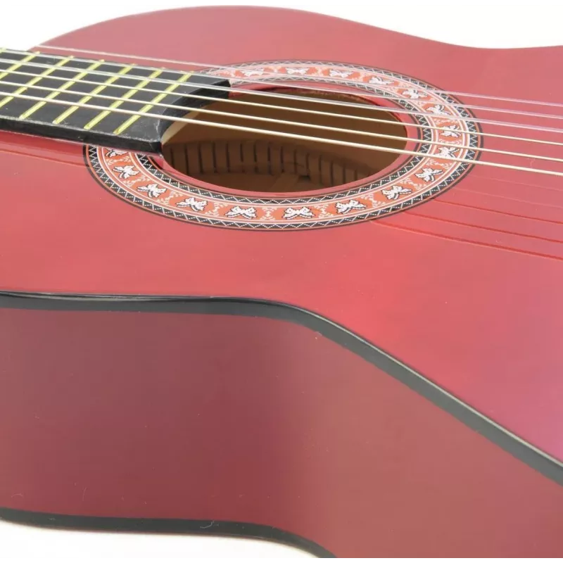 Dimavery AC-303 Konzertgitarre 1/2 Größe Rot mit Gigbag, Stimmgerät, Plektren und Gurt für Anfänger