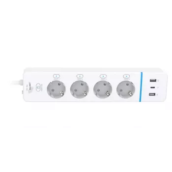 ALLNET ESP32 WiFi Smart Steckdosenleiste ALL3079-4, 4 AC-Steckdosen, 2x USB-A & 1x USB-C, Energiemessung