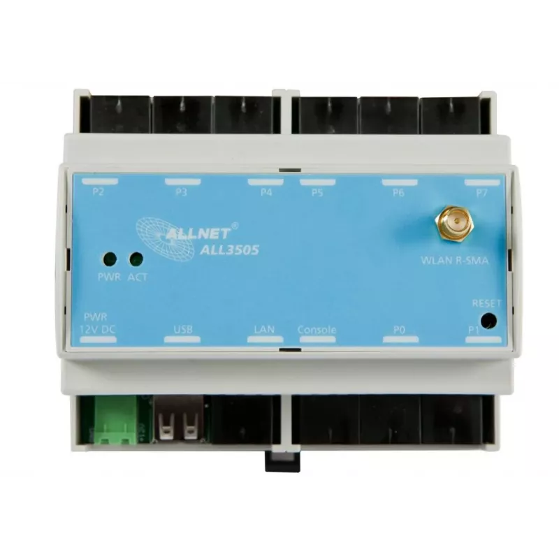 ALLNET ALL3505v2 IP-Gebäudeautomationscontroller mit 8 Sensorports, DIN-Schienenmontage