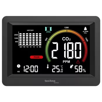 Technoline WL1028 CO2-Monitor Luftqualitätsmonitor mit Alarm Schwarz
