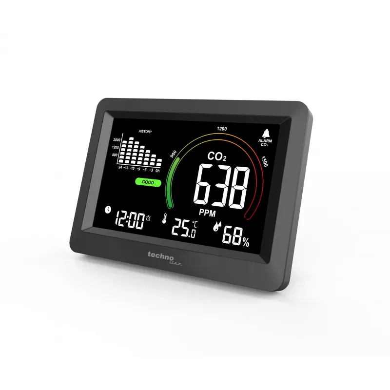 Technoline WL1028 CO2-Monitor Luftqualitätsmonitor mit Alarm Schwarz