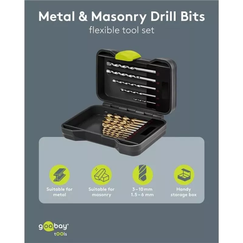 Goobay 17-teiliges Metall- und Steinbohrer-Set mit Schrauberbits in robustem Etui 77848