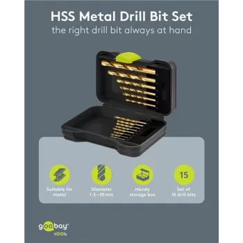 Goobay 77850 HSS Metallbohrer-Set, 15-teilig, 1,5-10 mm, DIN 338, in Aufbewahrungsbox