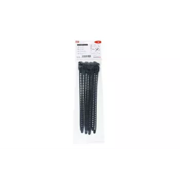 HellermannTyton SOFTFIX® wiederverwendbarer Kabelbinder 260 mm x 11 mm, Schwarz, 8er-Pack 115-11270