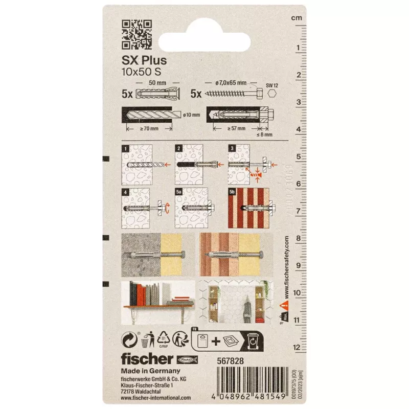 Fischer SX Plus Dübel 10 x 50 mm, 5 Stück 567828