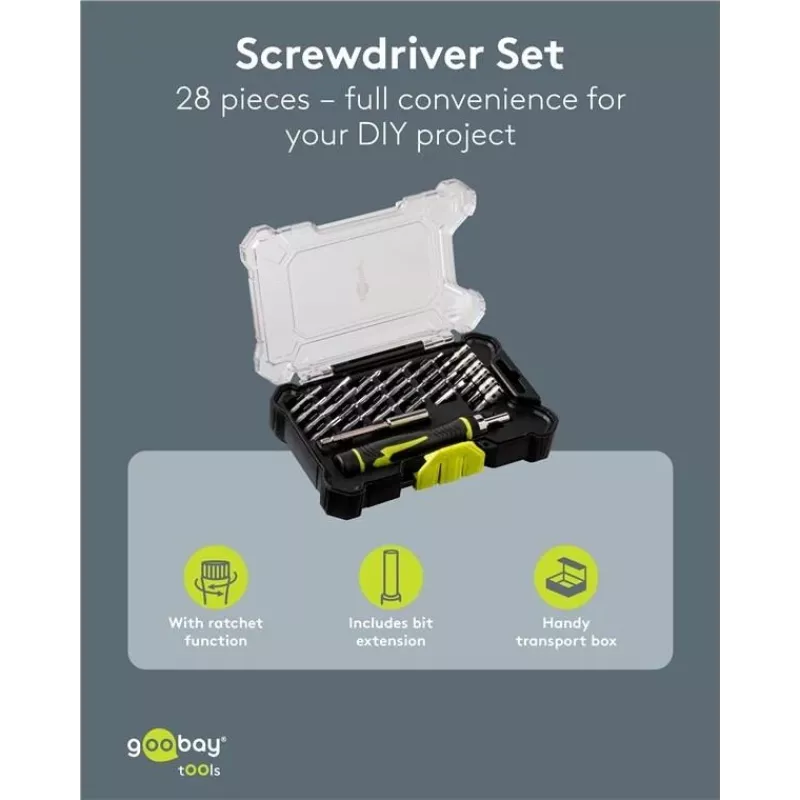 Goobay 77840 Präzisions-Schraubendreher-Set mit 26-teiligem Bit-Set