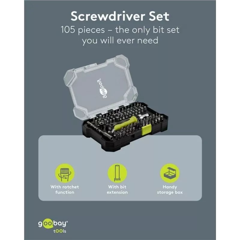 Goobay 100-teiliges Schraubendreher-Bit-Set mit 1/4 inch Sechskant S2-Stahl-Bits und magnetischem Bithalter 77844
