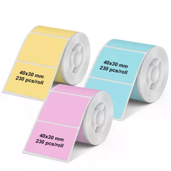 Olympia 6323 Universal-Direktthemoetiketten, 40 x 30 mm, Papier, Mehrfarbig (Pink, Blau, Gelb), 3 Rollen