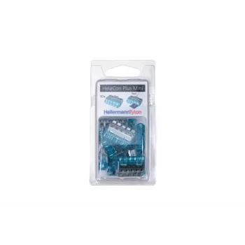 HellermannTyton HelaCon Plus Mini HCPM-5 5-poliger Push-in Drahtverbinder, Blau/Transparent, 10er-Pack 148-90057