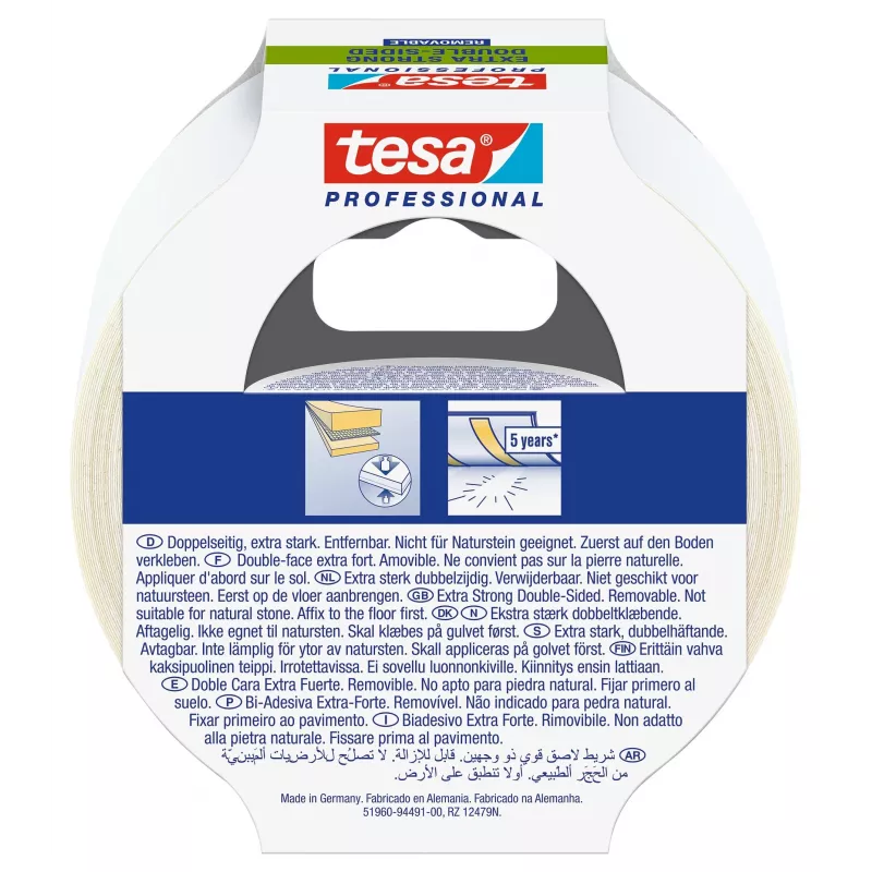 tesa 51960-00000-11 Transparentes doppelseitiges PET-Klebeband 10 m x 50 mm