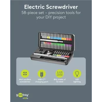 Goobay 77839 Elektrischer Präzisionsschraubendreher mit Akku, 50 Teile, LED