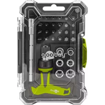 Goobay Schraubendreher-Set mit 30-teiligem Bit-Set – Präzisionswerkzeug-Set für Schraubarbeiten, Montage und Elektronikreparatur (77841)