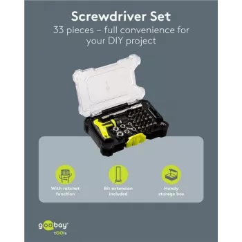 Goobay Schraubendreher-Set mit 30-teiligem Bit-Set – Präzisionswerkzeug-Set für Schraubarbeiten, Montage und Elektronikreparatur (77841)