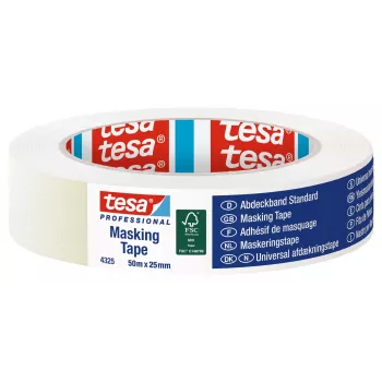 Tesa STANDARD 04325-00001-01 Professionelles Abdeckband, Beige, 50 m x 25 mm, 1 Rolle