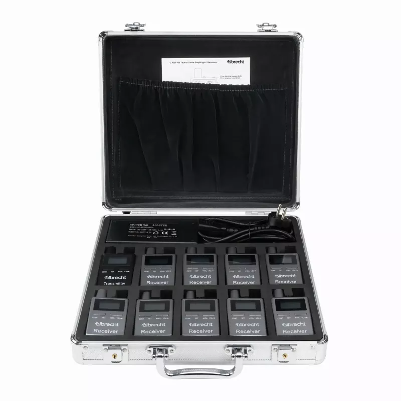 MIDLAND ATT/ATR400 Tourguide-System-Set mit 10 Empfängern, Ladecase, Headset-Mikrofon und Ohrhörern 29970.S10