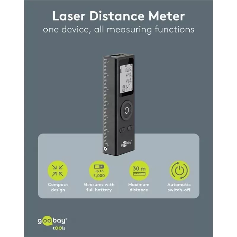 Goobay Laser-Entfernungsmesser 30 m Reichweite für Längenmessung (77834)