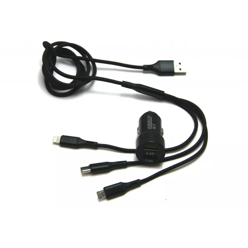 IWH Dual USB Kfz-Ladegerät 3-in-1 12/24V 3,4A Schwarz (19061)